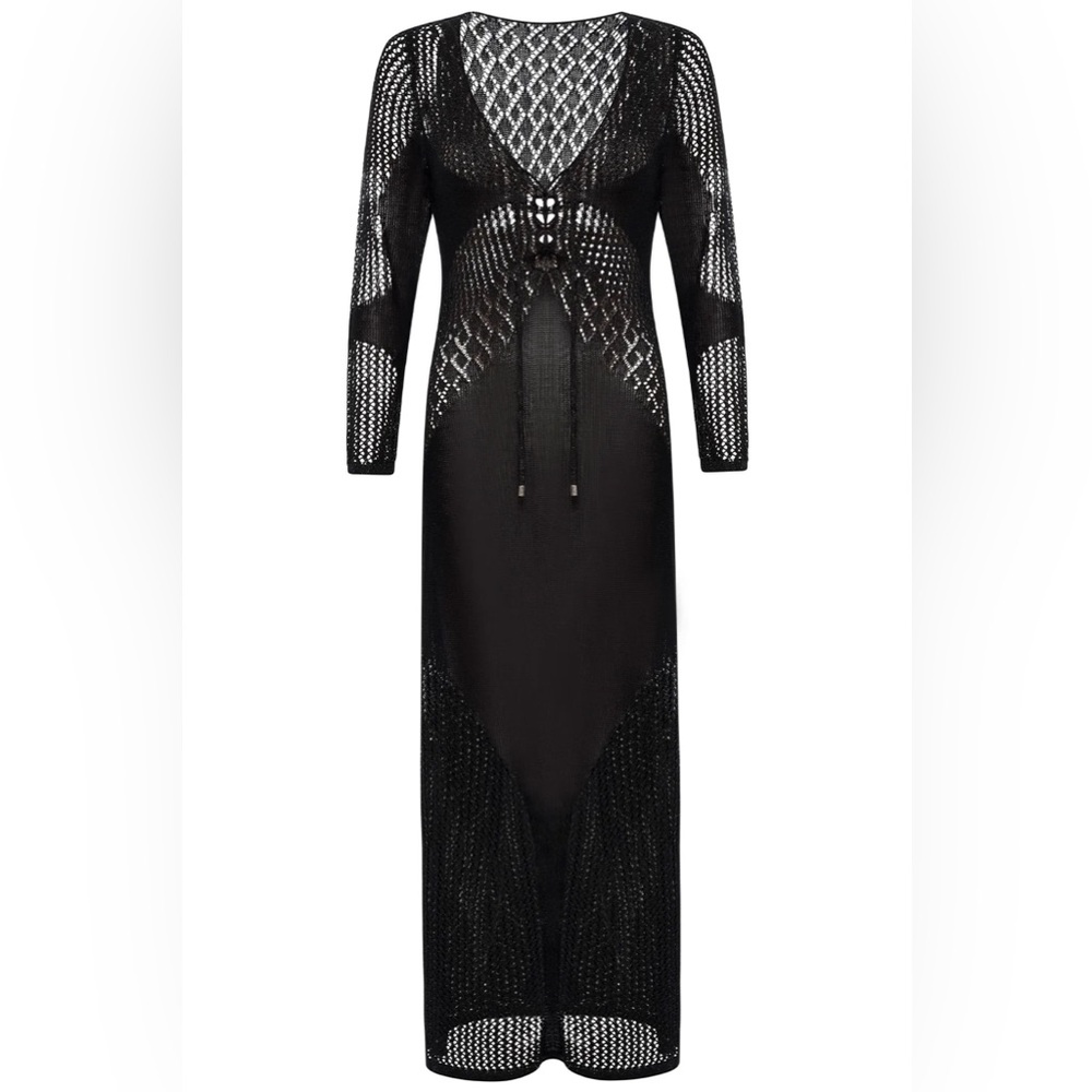 VETCHY CANCUN CROCHET BLACK DRESS Swim Cover up